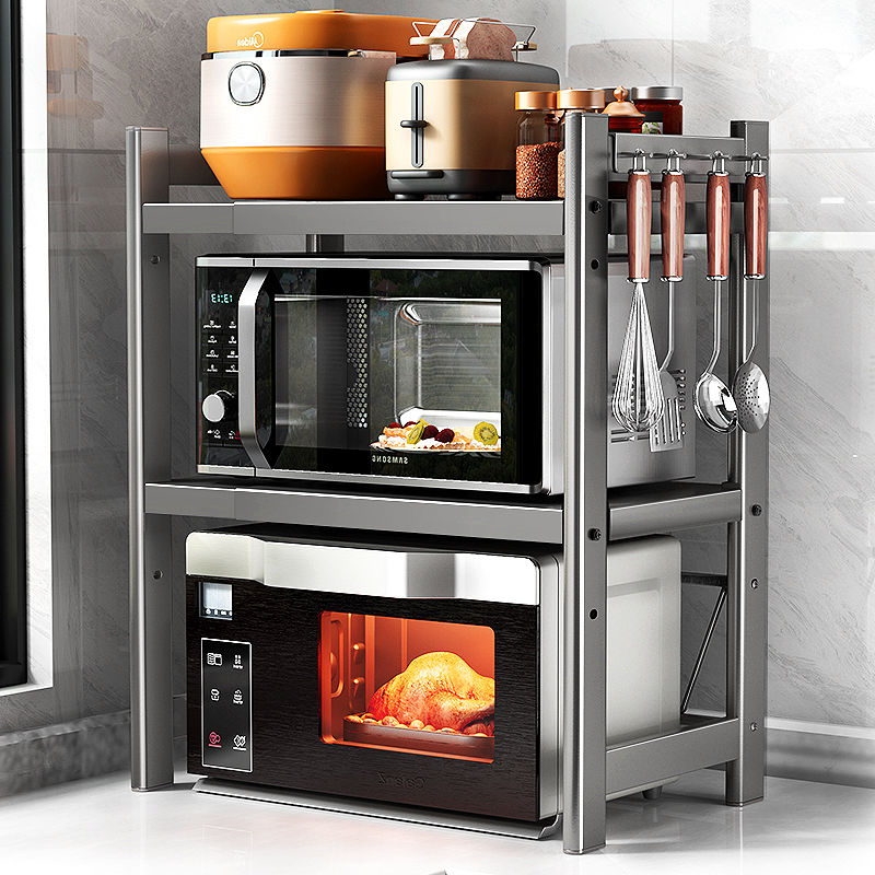 優樂悅~可伸縮廚房微波爐置物架雙層臺面烤箱電器收納支架多功能家用架子