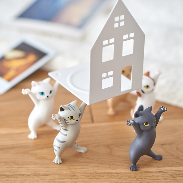 日本網紅妖嬈貓咪置筆架擺件舉筆貓微博托舉貓潮玩扭蛋盲盒