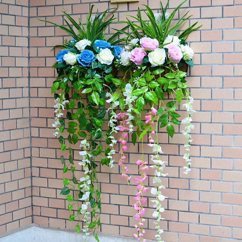 仿真花客廳掛壁花籃壁掛室內假花玫瑰遮擋綠植物墻壁陽臺裝飾花藝
