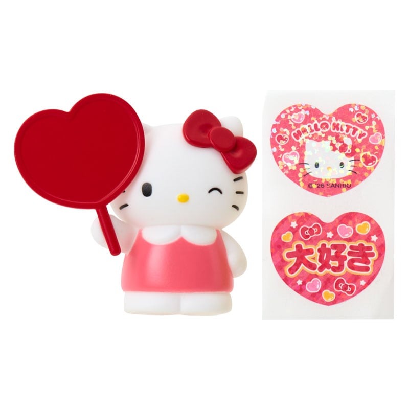 asdfkitty*三麗鷗 藍盒 KITTY 應援扇造型夾子 手指玩偶 附貼紙-名片夾 相片夾-日本正版商品