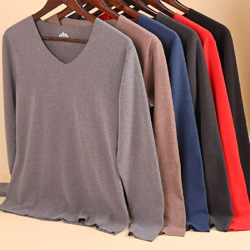 [L-9XL]150KG可穿男士德絨無痕保暖上衣 寬鬆加肥加大尺碼發熱刷毛打底衫 大尺碼保暖內衣 加厚秋衣 秋冬季長袖打