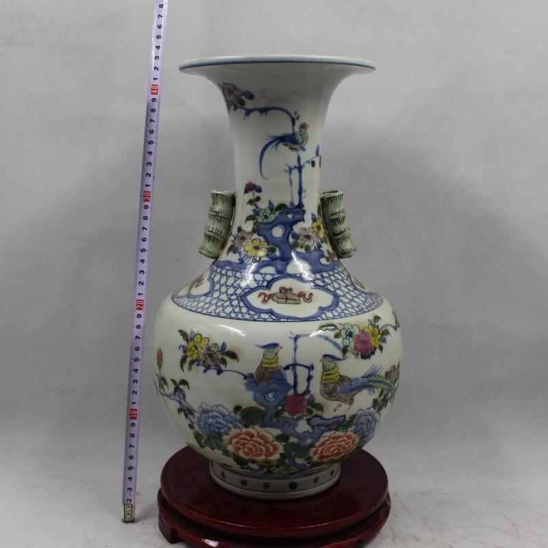 大明 青花 花瓶 大明嘉慶年製 牡丹紋