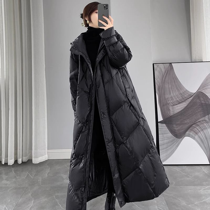 快速出貨/羽絨外套 長大衣 黑色超長款羽絨服女冬季年新款韓版寬松90白鴨絨加厚保暖外套
