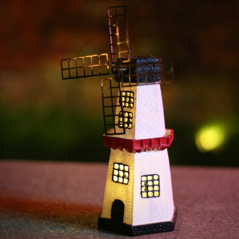 歐式智能太陽能燈塔擺件桌面陽臺房子風車LED燈飾戶外雕塑工藝品