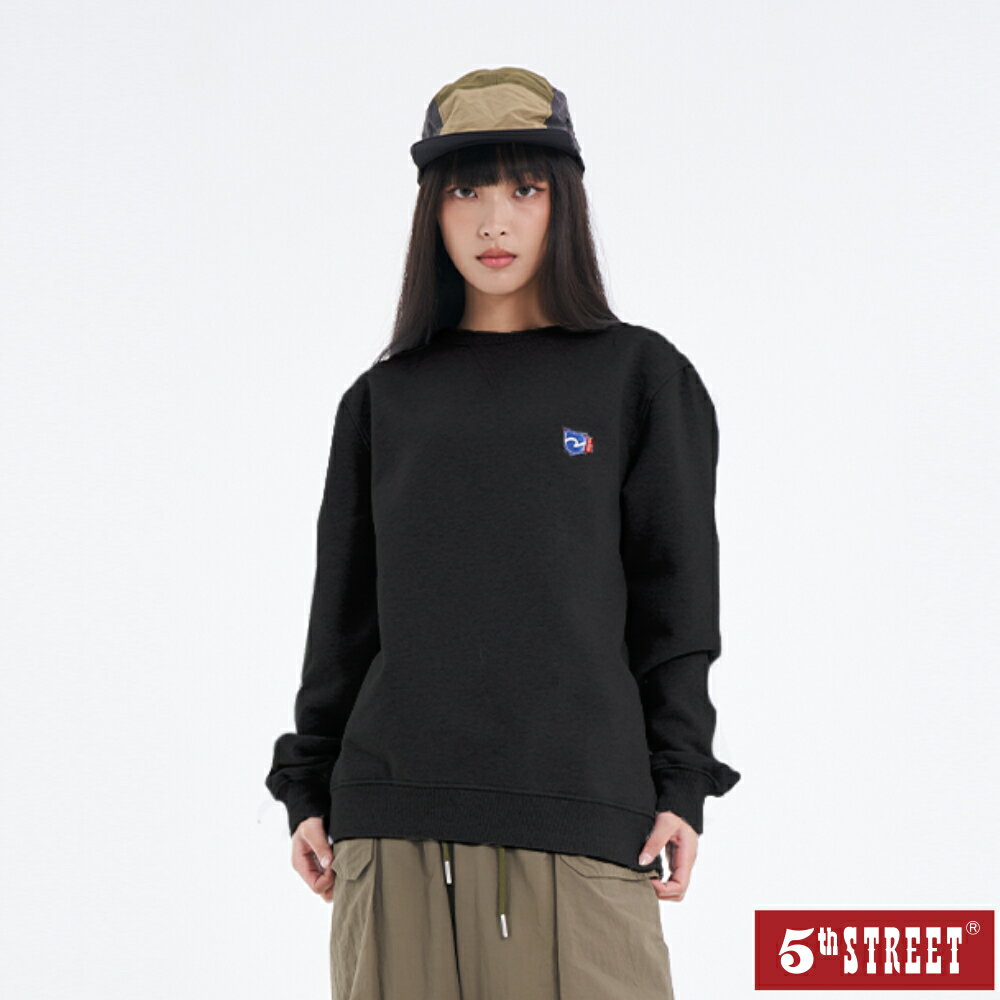 中性款小5LOGO繡花厚大學TEE-黑色【5th STREET】