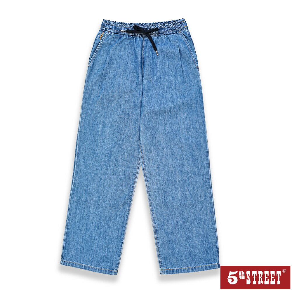 女裝 鬆緊腰牛仔寬褲-拔洗藍 (917104) 【5th STREET】【APP下單享4%回饋】