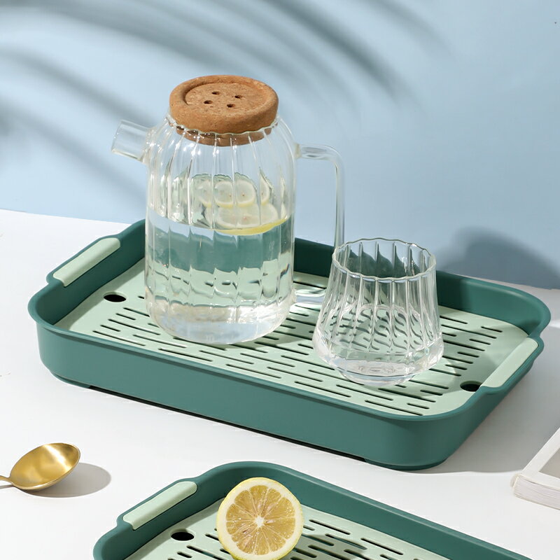 墨色水杯子瀝水盤家用客廳雙層托盤長方形茶盤水果盤塑料瀝水籃架
