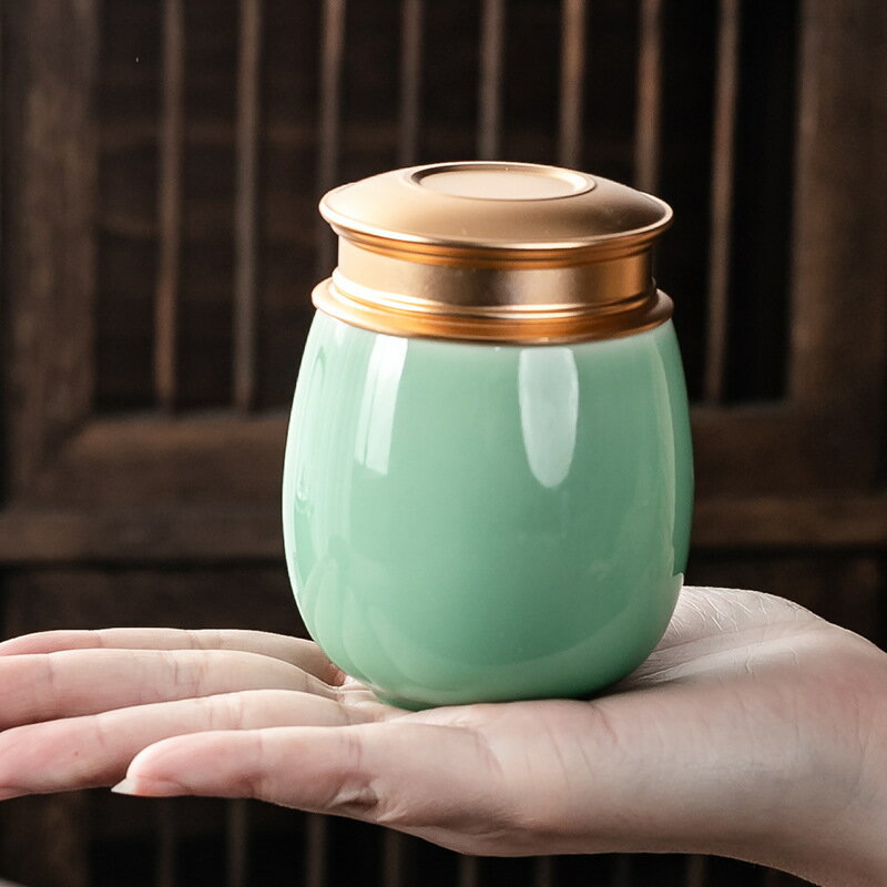 陶瓷茶葉罐小號便攜旅行罐綠茶鐵皮石斛黃金芽密封罐青瓷茶罐定制