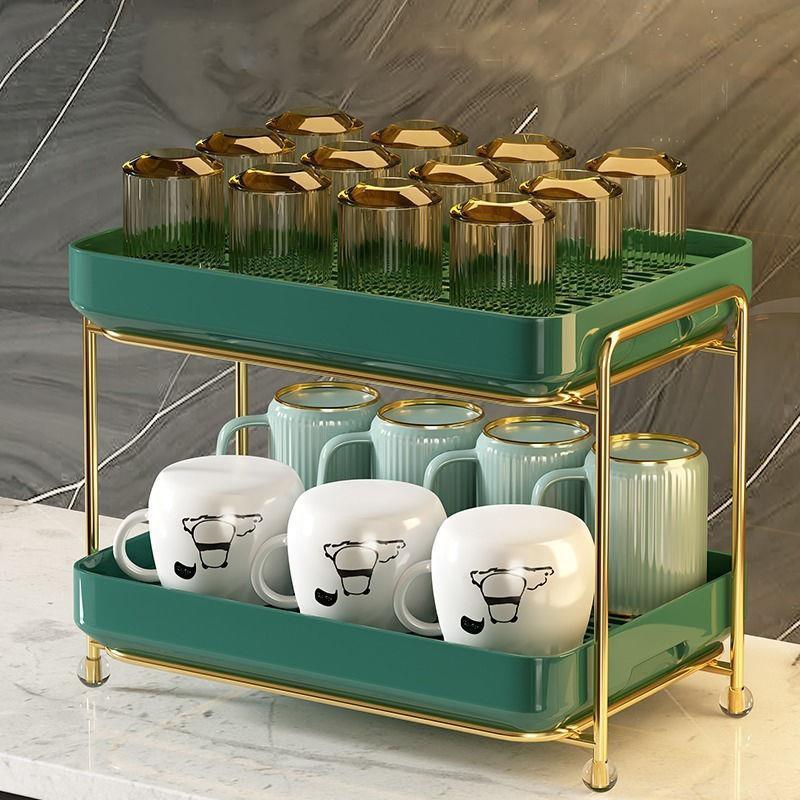 開發票 杯架杯子收納置物架水杯茶杯櫥柜桌面雙層瀝水托盤玻璃茶杯架神器