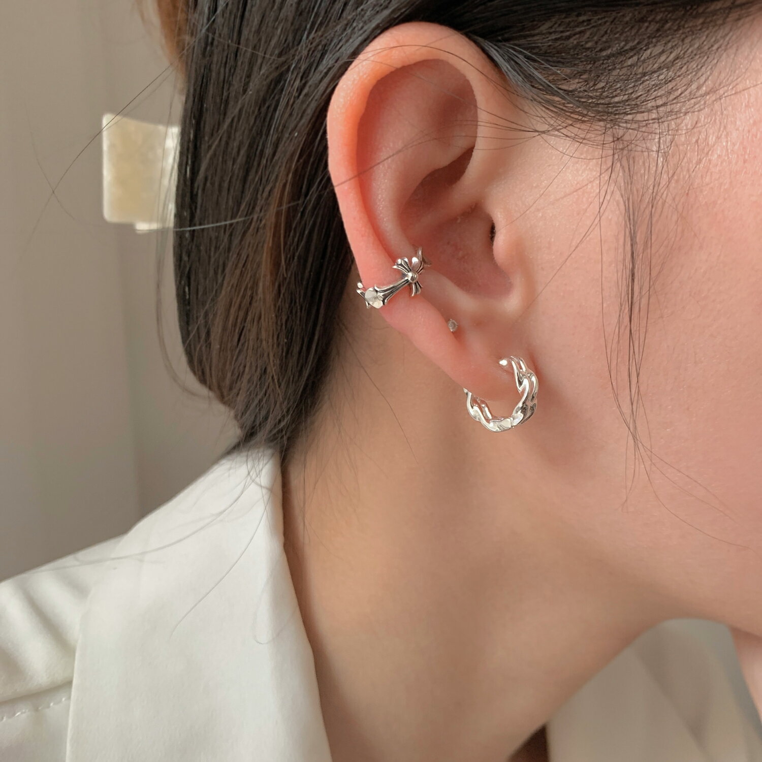 小寶s925純銀雙層扭曲獨特設計耳扣女耳環2022年新款潮輕奢高級感