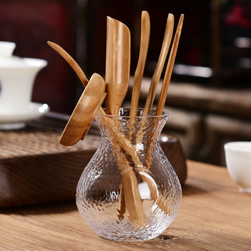 陶福氣 錘紋耐熱玻璃茶道六君子 家用玻璃竹制茶夾茶勺茶道組合