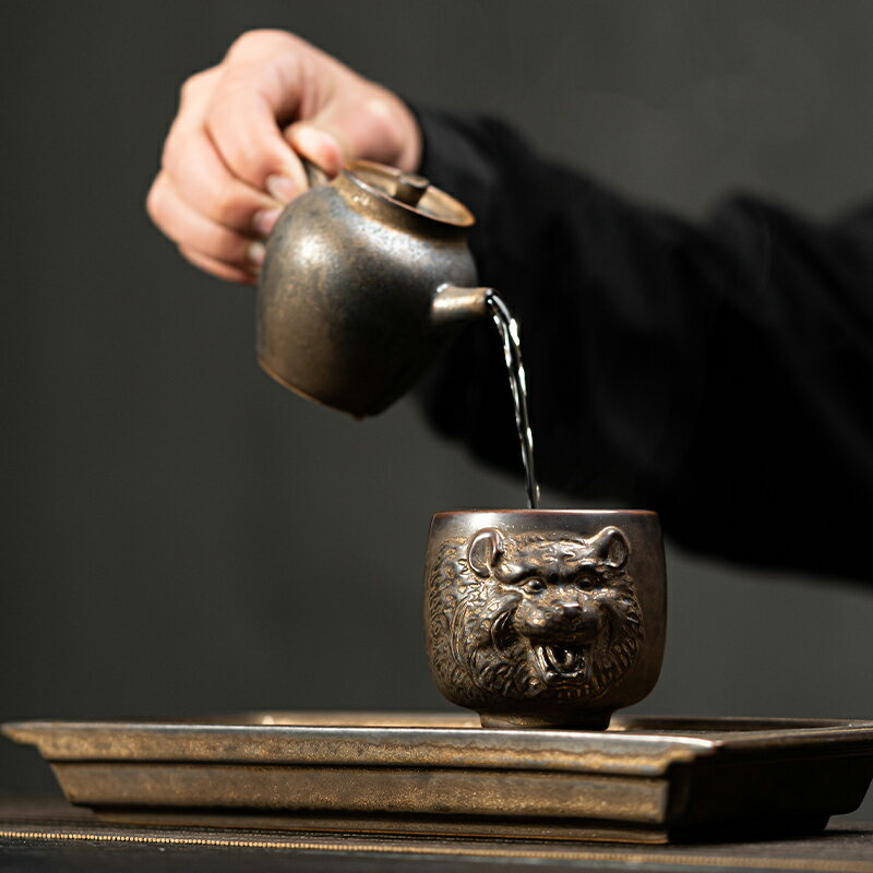 陶福氣茶杯個人專用陶瓷復古功夫茶具主人杯單杯茶盞品茗杯禮盒裝