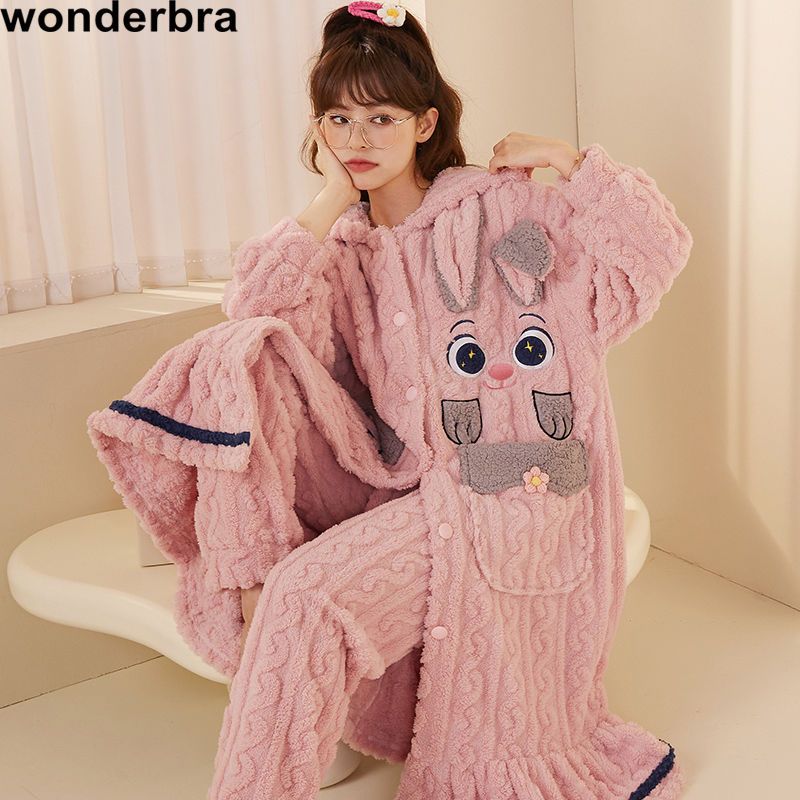 Wonderbra珊瑚絨睡衣女2022年新款冬季睡袍長款加厚法蘭絨家居服