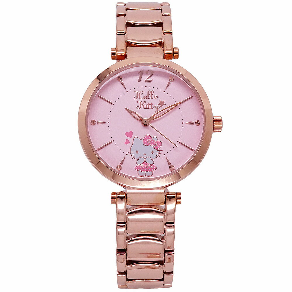 Hello Kitty 浪漫相遇時尚優質俏麗腕錶-玫瑰金-LK709LRPI