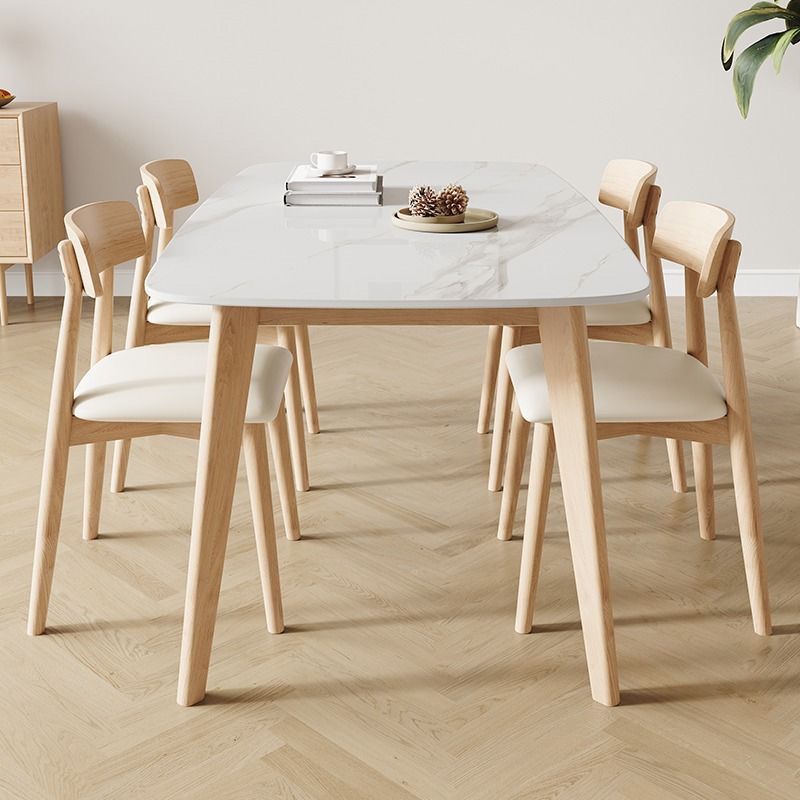 餐桌 進口實木巖板餐桌椅組合現代簡約北歐風高級小戶型家用長方形桌子-快速出貨