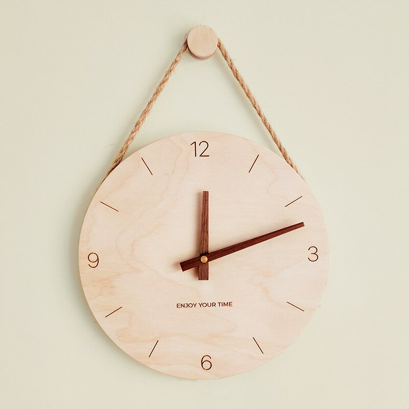 木製吊繩創意掛鐘北歐日式熱銷鐘表 家居客廳時鐘裝飾Wall Clock【Snowbelle優選】