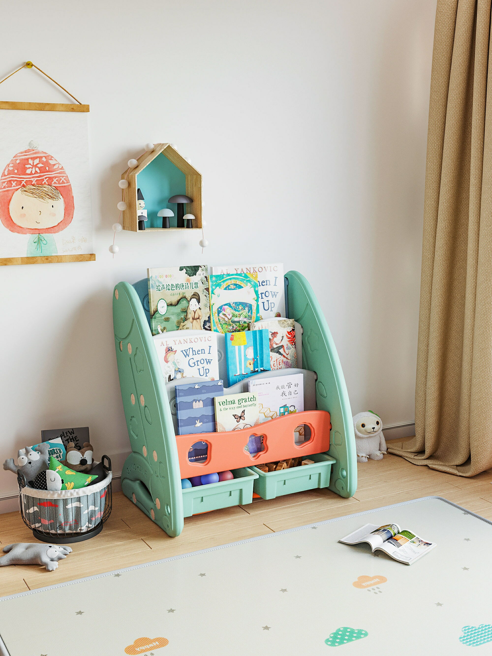 兒童寶寶書架幼兒家用落地繪本架子嬰兒多層大置物收納柜【青木鋪子】