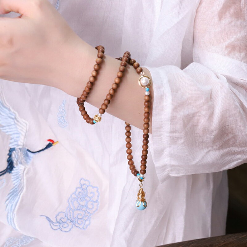 印度老山檀香手鏈女士多圈手飾佛珠檀香木念珠項鏈文玩民族風設計