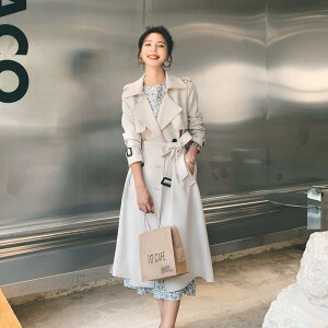 風衣女裝2024秋季新款經典高級感韓系英倫風系帶顯瘦氣質大衣外套「新年特惠」