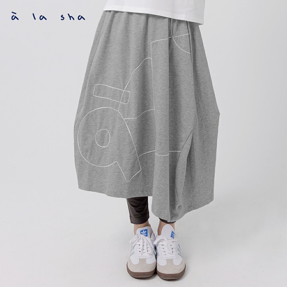 a la sha A字幾何繡花造型剪接裙