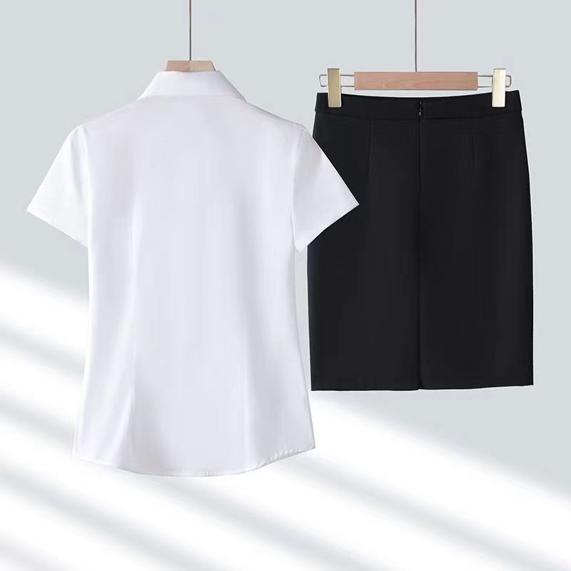 大尺碼襯衫女 白襯衫女V領短袖夏季新款速干高檔雪紡修身顯瘦職業正裝OL工作服 6