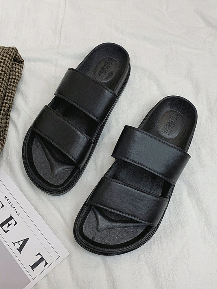 時尚韓版拖鞋 女戶外套趾涼拖 家居防滑軟底黑色女士拖鞋現貨2