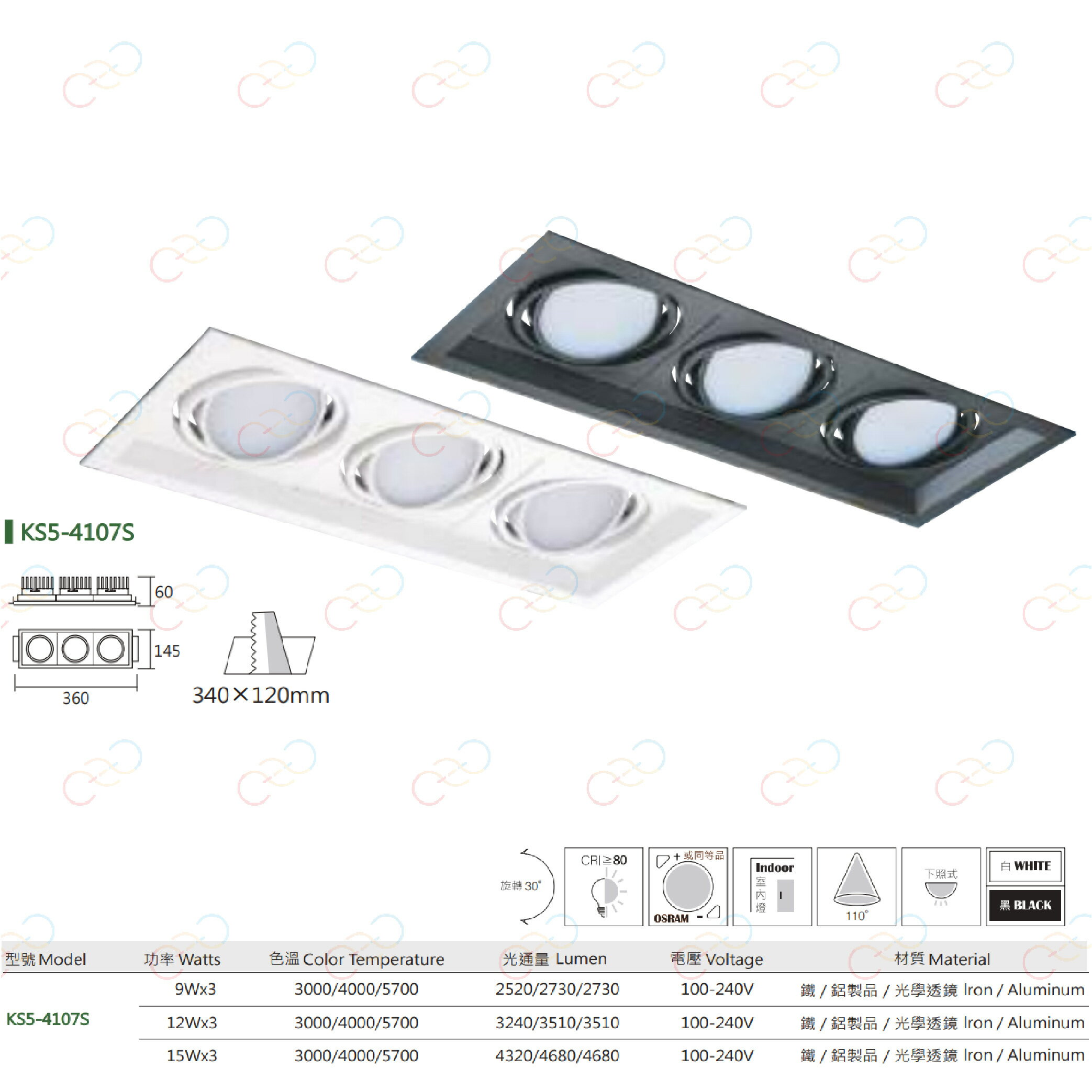 KAOS LED 可調角度 散光型盒燈 內凹設計 三燈 9W 12W 15W 導光板盒燈 3燈 (A Light) 2