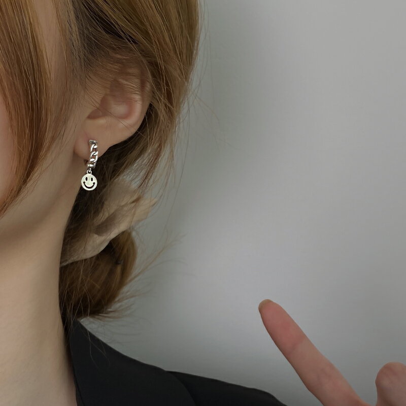 925純銀笑臉耳環女年新款潮耳釘韓版耳扣冷淡風耳圈微笑耳飾 4