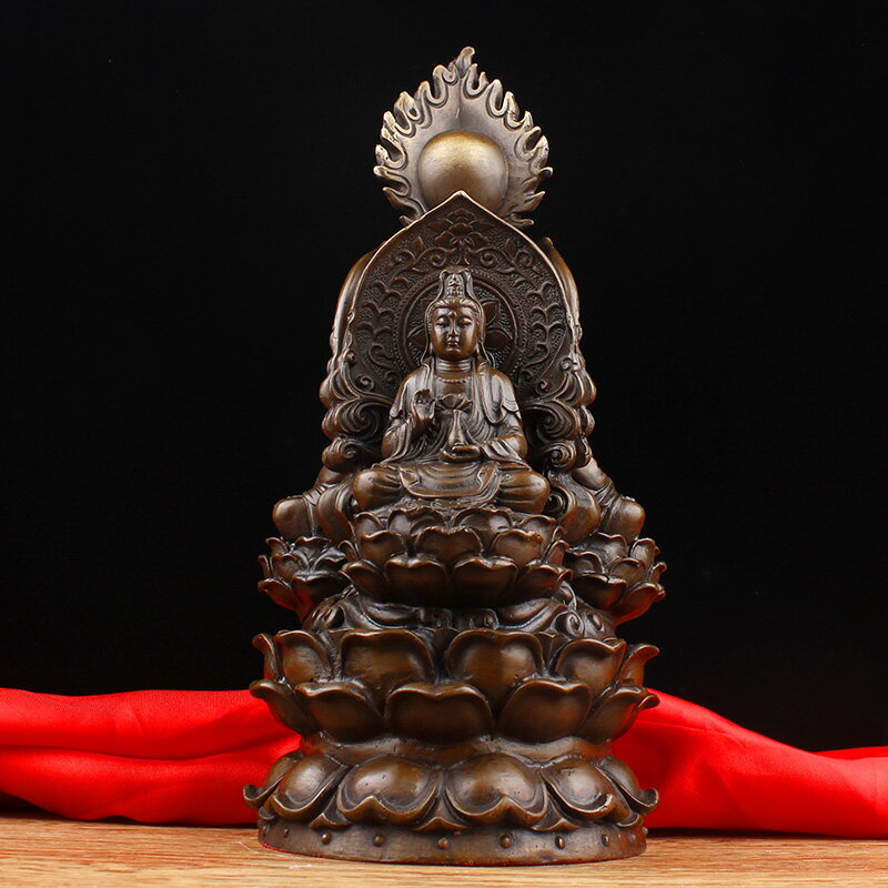純銅三面佛像娑婆三圣擺件銅釋迦牟尼佛觀音佛像地藏王菩薩擺設