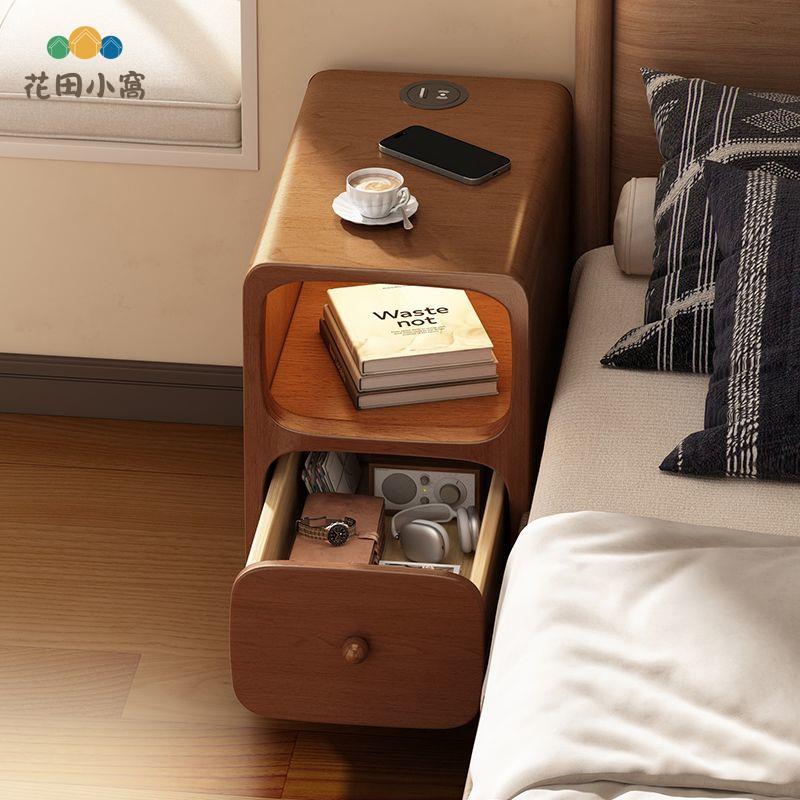實木 床頭櫃 小型 臥室兒童智能床頭置物架收納櫃 子出租屋床邊櫃 整裝[PP0510024]