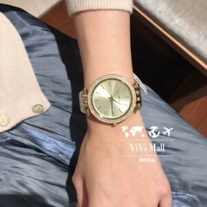 『Marc Jacobs旗艦店』美國代購 Michael Kors 金色不鏽鋼鑲鑽錶圈超薄腕錶｜MK