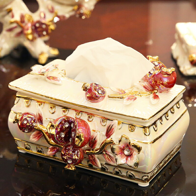花狐貍歐式紙巾盒陶瓷創意家居裝飾品擺件復古茶幾客廳餐廳抽紙盒