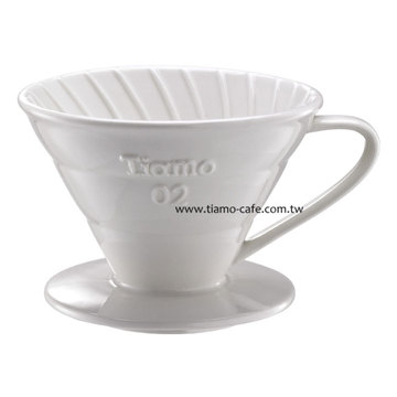 金時代書香咖啡 TIAMO V02陶瓷圓錐咖啡濾器組(白) 附濾紙量匙 HG5538W