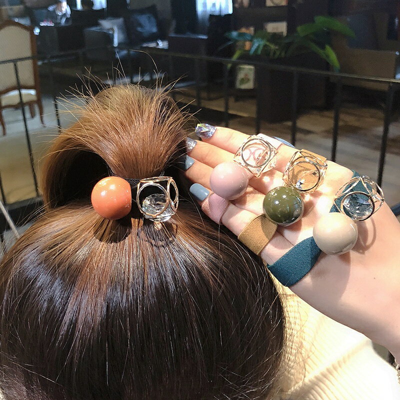 【學興書局】M11 韓版鏤空 簍空水晶混珠珠髮圈 髮帶 韓系 簡約氣質髮圈 百搭耐用不傷髮 馬尾 丸子頭