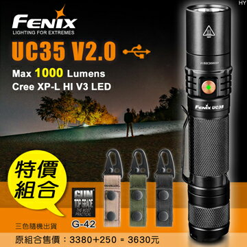 【錸特光電】FENIX UC35 V2.0 1000流明 內附電池 戰術小直筒 USB直充 有電量顯示 雙按鍵 抱夾