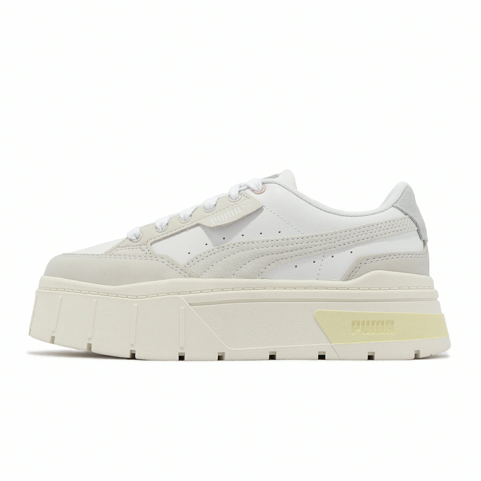 Puma 休閒鞋 Mayze Stack Luxe Wns 女鞋 白 灰 厚底 增高 皮革 麂皮 38985303