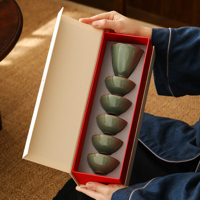 哥窯青瓷茶具套裝 一蓮花主人杯配五斗笠品茗杯 高檔送客戶伴手禮