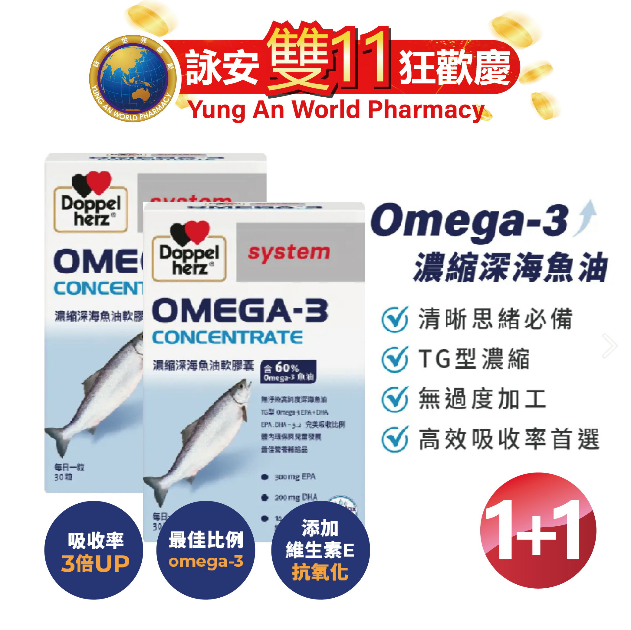 【德之寶】Omega-3濃縮深海魚油軟膠囊30粒/盒 葉黃素日夜軟膠囊 60粒/盒 金盞花萃取物(含葉黃素)