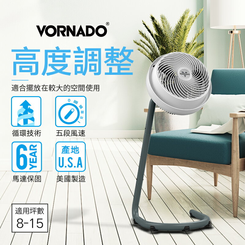 美國原裝進口 美國VORNADO沃拿多 高腳渦流空氣循環機 循環扇 795W-TW 8-15坪用【三井3C】