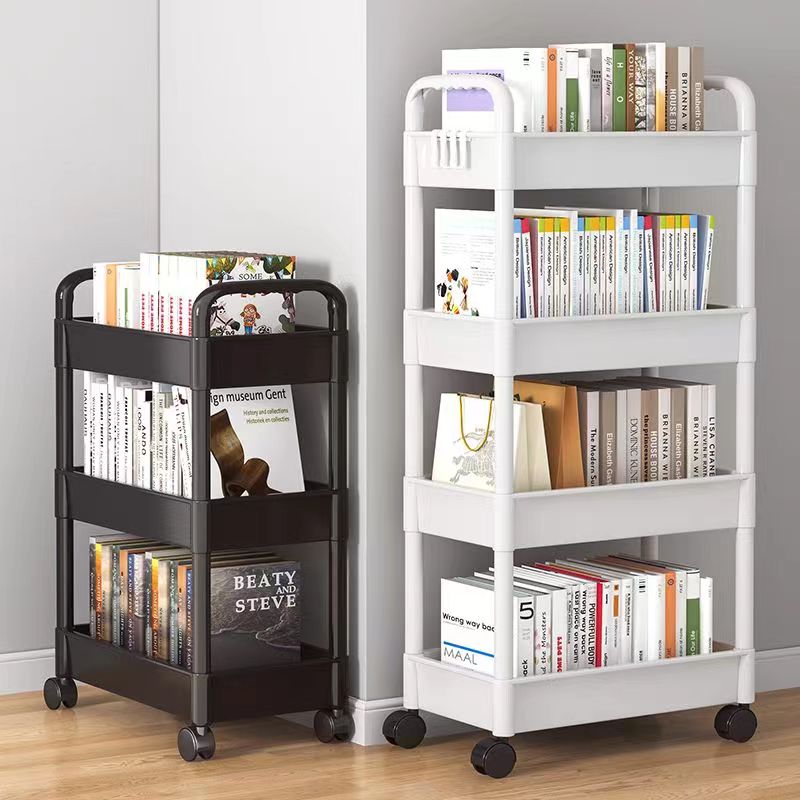 可移動書架置物架兒童玩具書本收納架家用小推車帶輪多層簡易書柜