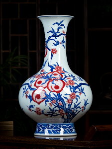 景德鎮陶瓷器手工青花瓷手繪瓷瓶釉里紅壽桃花瓶仿古中式家居飾品