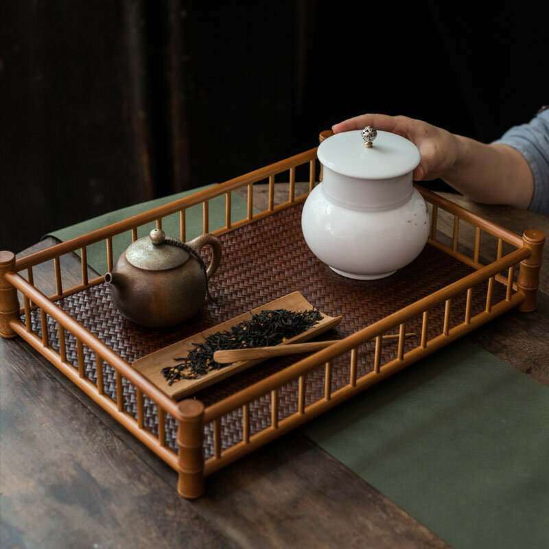 楠竹中式收納架置物奉茶盤茶壺茶杯託盤茶道泡茶工具功夫茶具配件