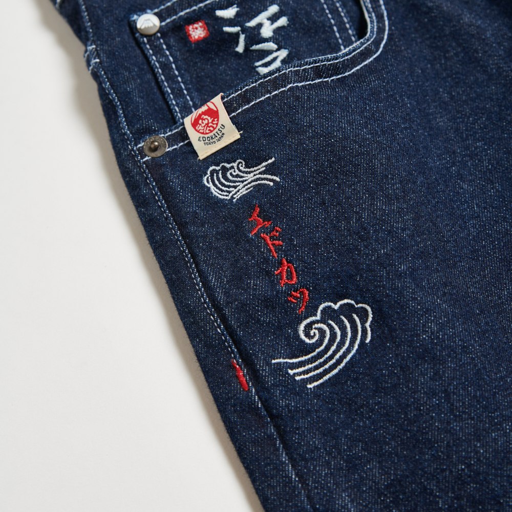EDOKATSU江戶勝 男款 經典後袋金魚丹寧窄管直筒褲 (酵洗藍) 4
