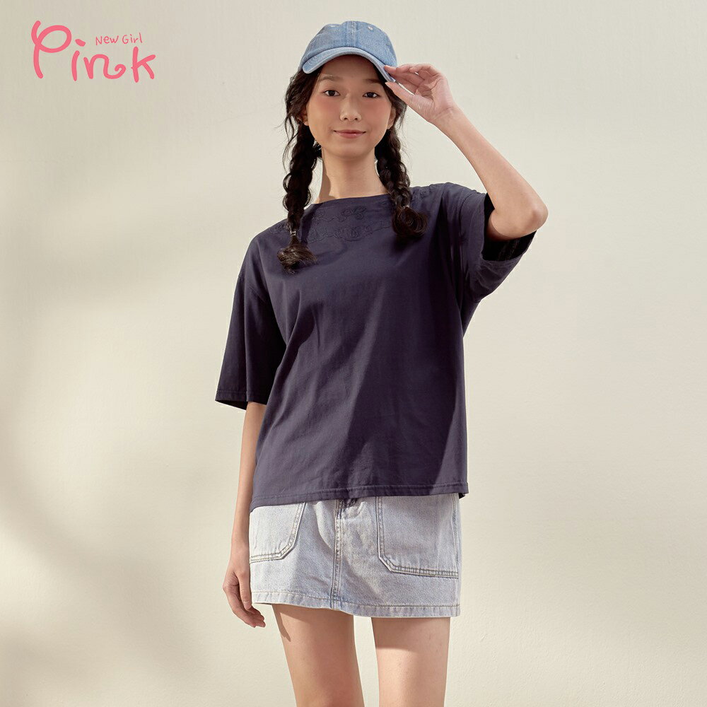 Pink*夏日文藝緹花短袖上衣 (2色) Y2308AD