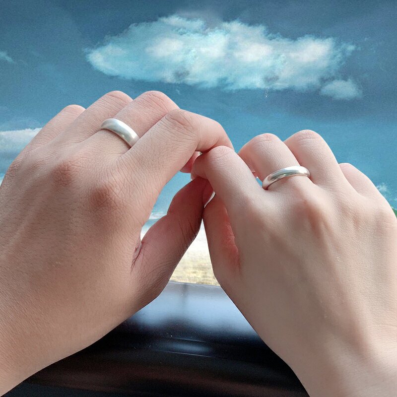 999純銀手工素面情侶戒指可調節一對古風對戒送男女友結婚禮物