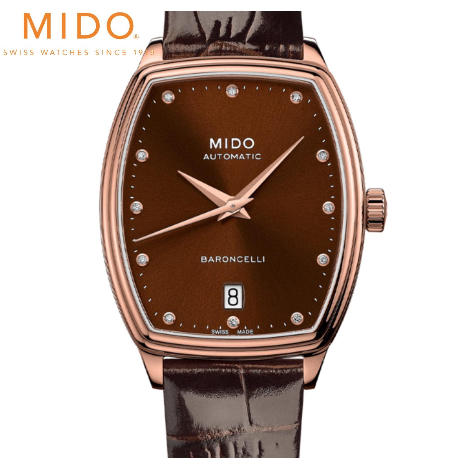 MIDO 美度 BARONCELLI TONNEAU LADY 永恆系列酒桶型真鑽機械錶 M0413073629600 雪茄色面/30.5mmx35mm