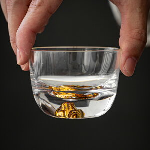 純手工耐熱玻璃主人杯日式功夫茶杯富士山小號透明厚底藏金品茗杯