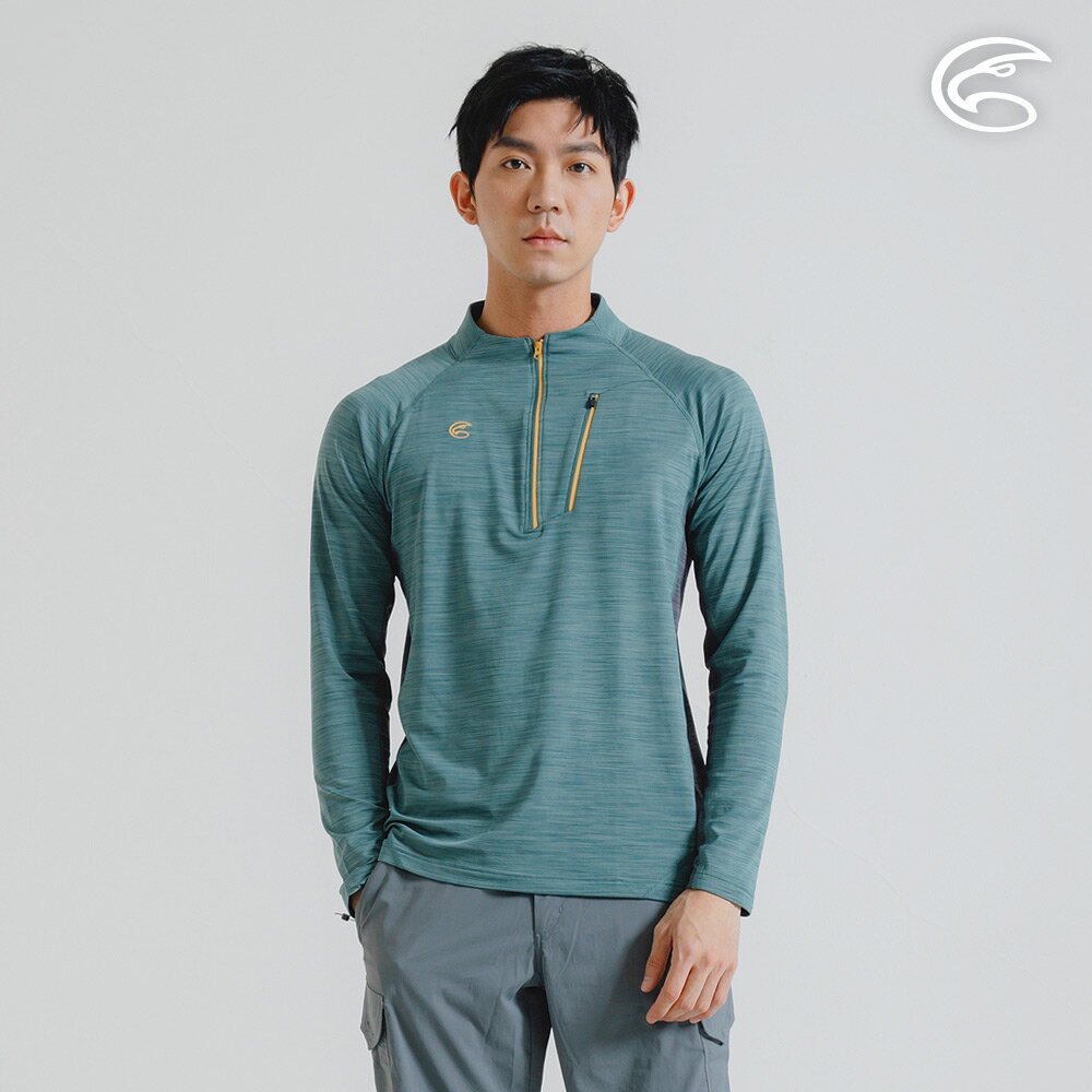ADISI 男半門襟雲彩紗透氣快乾保暖上衣 AL2421033 (S-3XL)｜磨毛 輕量 排汗 速乾 彈性