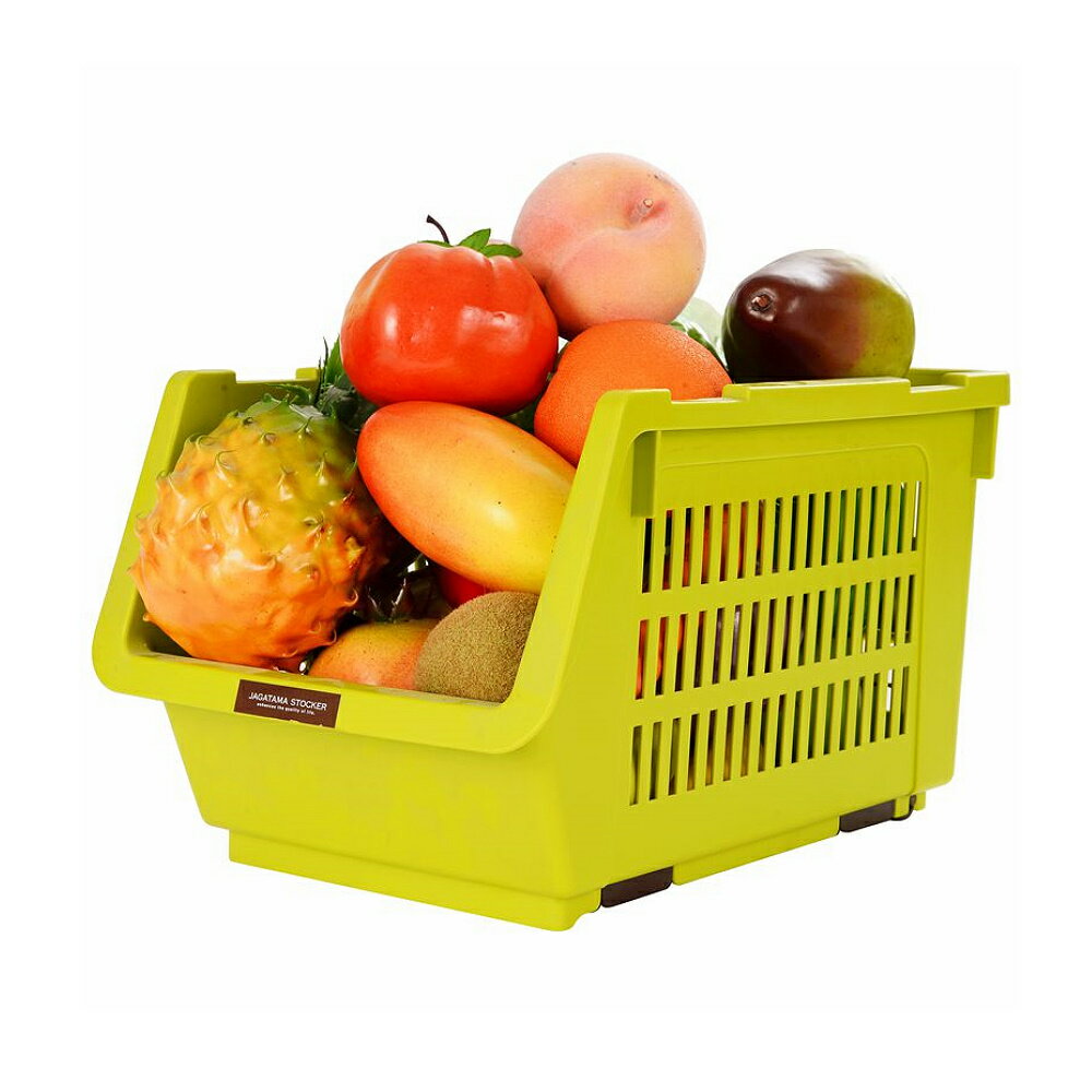 日本製造INOMATA可疊放附滑輪蔬果收納籃(芥末綠色)