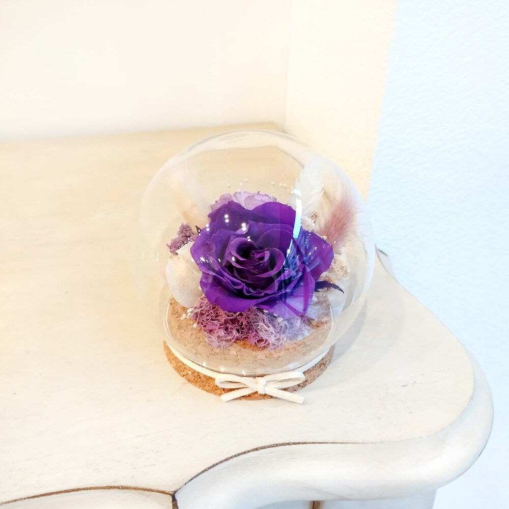 萩蒔花花藝x覓品竹北手作店-乾燥花x永生花創作圓形玻璃花盅-浪漫紫玫瑰